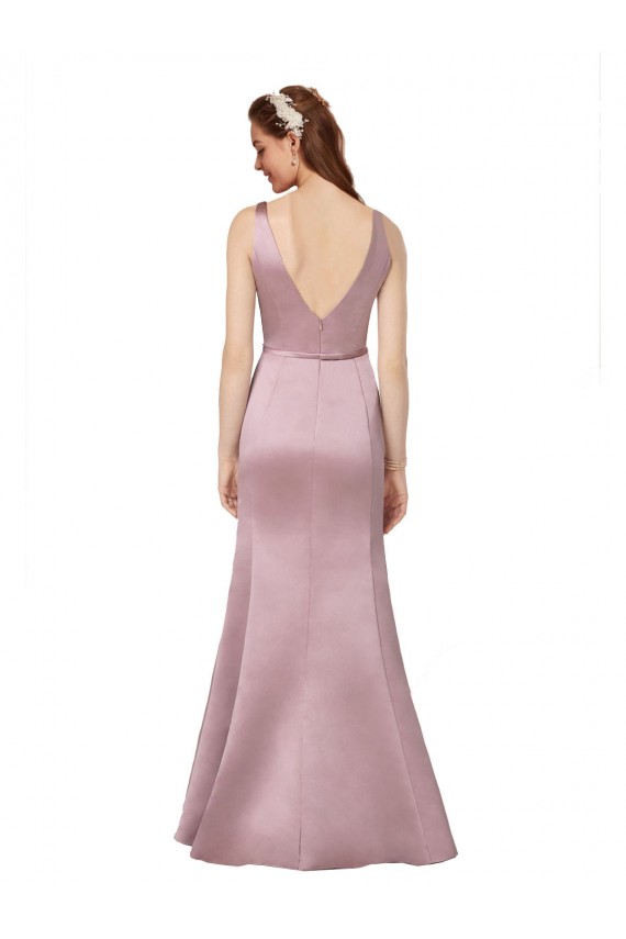 Cetim Decote V Sem Mangas Costas em V Comprimento Chão Longo Vestidos de Madrinha / Vestidos de Noite / Vestidos de Festa Baratos