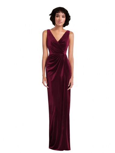 Veludo Elástico Decote V Sem Mangas Comprimento Chão Vestidos de Madrinha / Vestidos de Festa Baratos