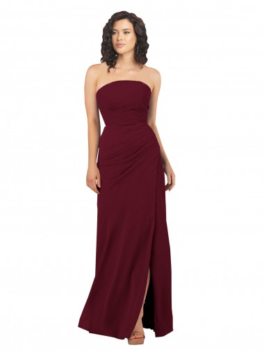 Chiffon Sem alças Sem Mangas Comprimento Chão Borgonha Vestidos de Madrinha Baratos