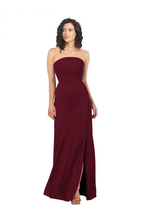 Chiffon Sem alças Sem Mangas Comprimento Chão Borgonha Vestidos de Madrinha Baratos
