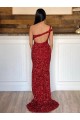 Lantejoulas Veludo Um Ombro Sem Mangas Comboio Varredela Vestido de Festa / Vestido de Noiva Baratos