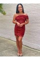 Lantejoulas Veludo Um Ombro Sem Mangas Curto Bainha Vestidos de Festa Baratos