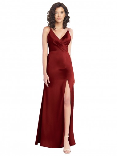 Cetim Elástico Decote V Sem Mangas Costas em V Comprimento Chão Vestido de Madrinha / Vestido de Baile Baratos