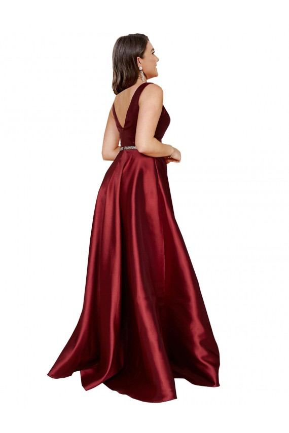 Cetim Decote V Sem Mangas Costas em V Comprimento Chão Vestidos de Madrinha / Vestidos de Noite / Vestidos de Festa Baratos