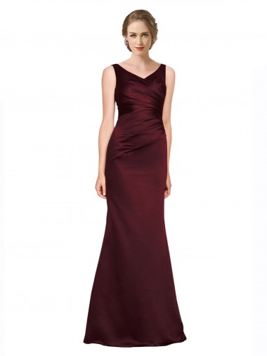 Cetim Decote V Sem Mangas Lombar Comprimento Chão Vestidos de Madrinha / Vestidos de Noite / Vestidos de Festa Baratos