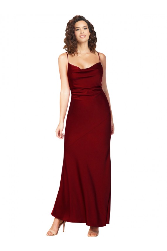 Cetim Sedoso Decote Capuz Sem Mangas Lombar Comprimento Chão Vestidos de Madrinha / Vestidos de Noite / Vestidos de Festa Baratos
