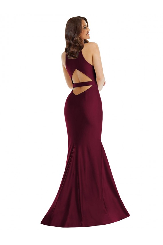Cetim Sedoso Decote V Sem Mangas Abrir de volta Comprimento Chão Sereia Longo Vestidos de Madrinha / Vestidos de Noite / Vestidos de Festa Baratos