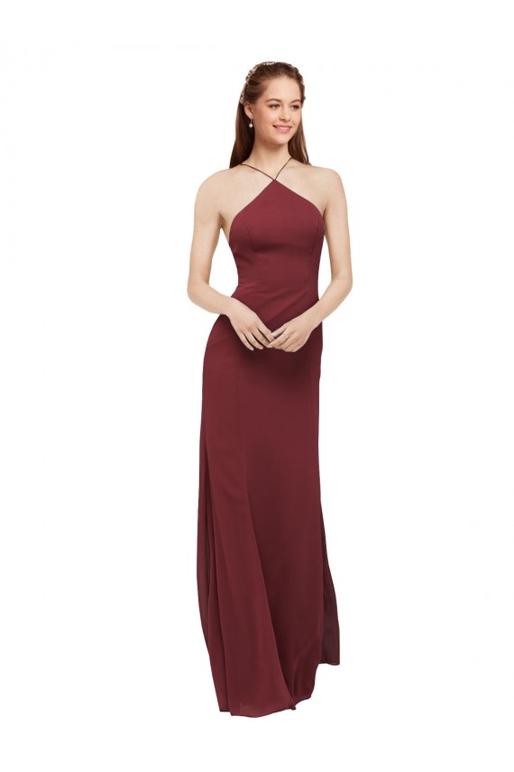 Chiffon Cabeçada Sem Mangas Abrir de volta Comprimento Chão Bainha Vestidos de Madrinha Baratos