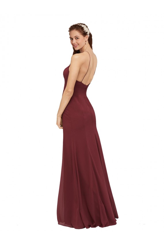 Chiffon Cabeçada Sem Mangas Abrir de volta Comprimento Chão Bainha Vestidos de Madrinha Baratos