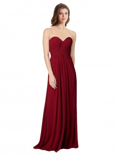 Chiffon Amor Sem Mangas Abrir de volta Comprimento Chão Borgonha Vestidos de Madrinha Baratos