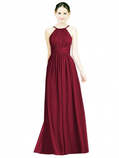 Chiffon Cabeçada Sem Mangas Abrir de volta Comprimento Chão Linha A Vestido de Festa / Vestido de Madrinha Baratos