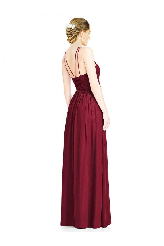 Chiffon Cabeçada Sem Mangas Abrir de volta Comprimento Chão Linha A Vestido de Festa / Vestido de Madrinha Baratos