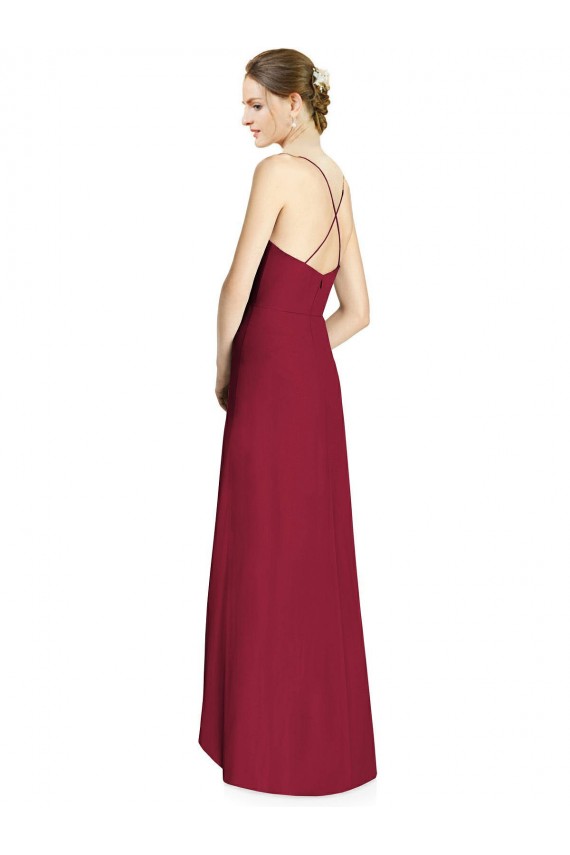 Chiffon Alças finas Sem Mangas Abrir de volta Comprimento Chão Alto Baixo, Vestidos de Madrinha Baratos