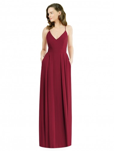 Chiffon Alças finas Sem Mangas Abrir de volta Comprimento Chão Vestidos de Festa / Vestidos de Madrinha Baratos