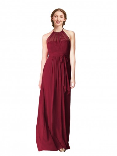 Chiffon Cabeçada Sem Mangas Comprimento Chão Vestido Formais / Vestido de Madrinha Baratos