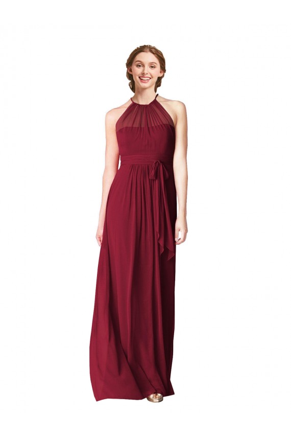 Chiffon Cabeçada Sem Mangas Comprimento Chão Vestido Formais / Vestido de Madrinha Baratos