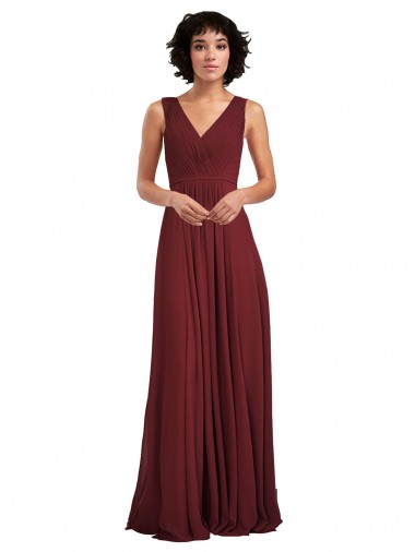 Chiffon Decote V Sem Mangas Costas em V Comprimento Chão Longo Linha A Vestidos de Festa Baratos