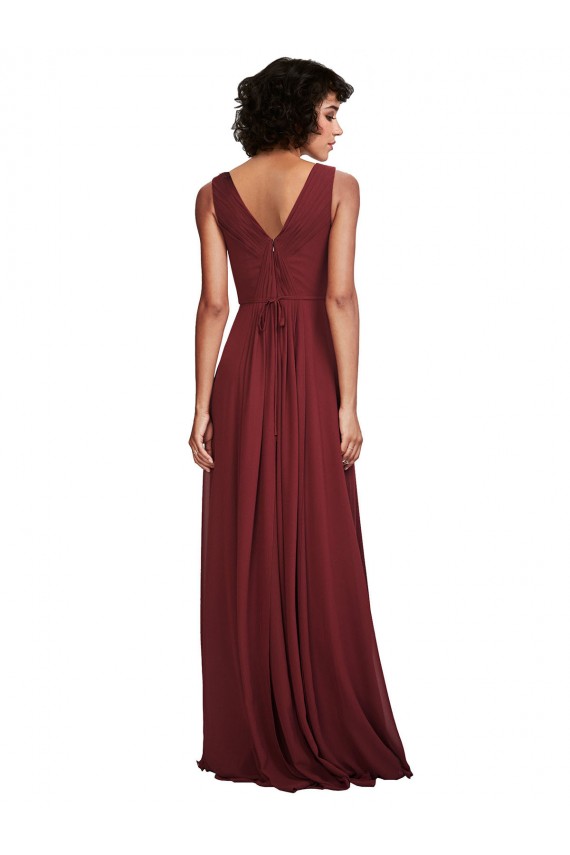 Chiffon Decote V Sem Mangas Costas em V Comprimento Chão Longo Linha A Vestidos de Festa Baratos