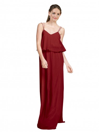 Chiffon Alças finas Sem Mangas Criss Cruz Comprimento Chão Vestido de Festa / Vestido de Madrinha Baratos
