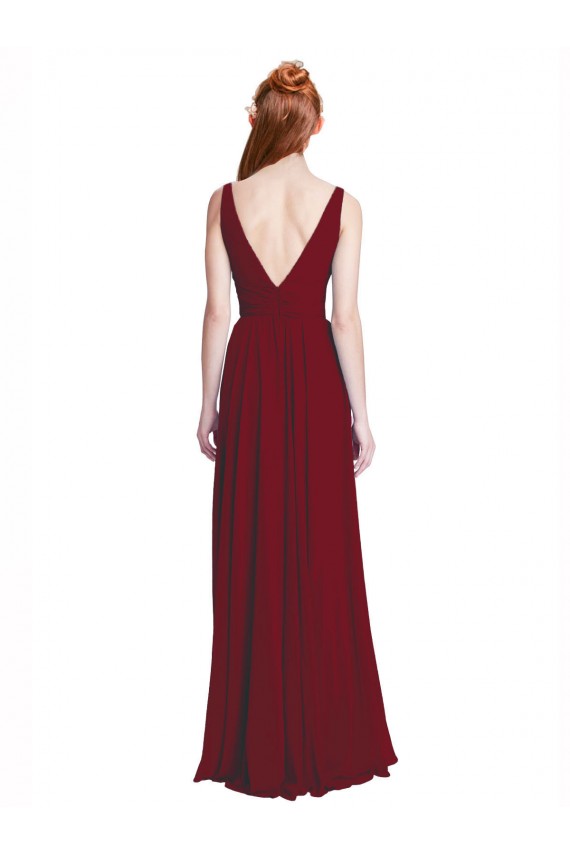 Chiffon Decote V Sem Mangas Comprimento Chão Vestidos de Madrinha / Vestidos Formais Baratos