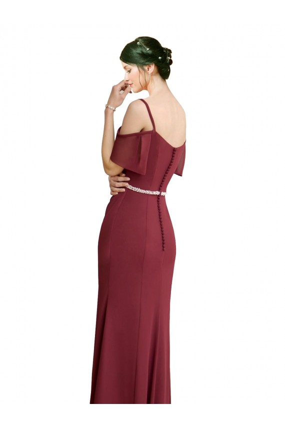 Chiffon Alças finas Ombro Frio Lombar Comprimento Chão Vestidos de Madrinha Baratos