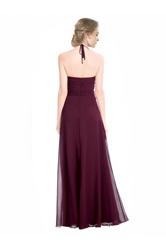 Chiffon Alças finas Sem Mangas Lombar Comprimento Chão Borgonha Linha A Vestidos de Madrinha Baratos