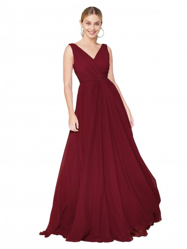 Chiffon Decote V Sem Mangas Costas em V Comprimento Chão Vestidos de Madrinha / Vestidos de Noite / Vestidos de Festa Baratos