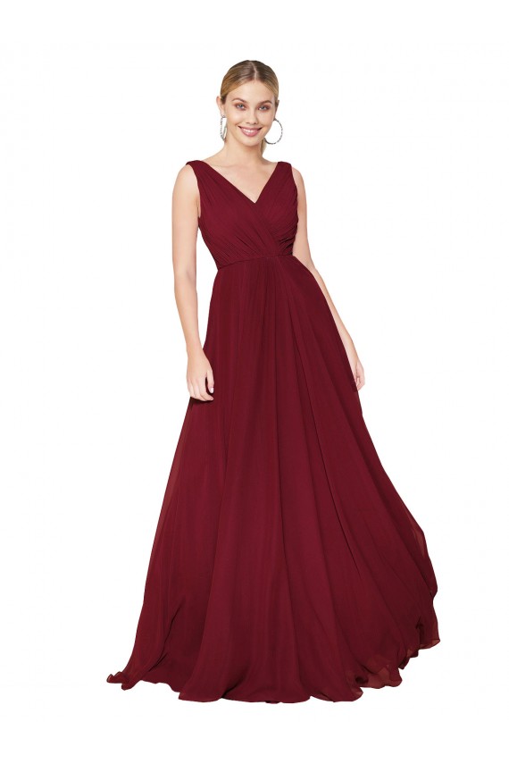 Chiffon Decote V Sem Mangas Costas em V Comprimento Chão Vestidos de Madrinha / Vestidos de Noite / Vestidos de Festa Baratos