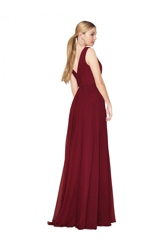 Chiffon Decote V Sem Mangas Costas em V Comprimento Chão Vestidos de Madrinha / Vestidos de Noite / Vestidos de Festa Baratos