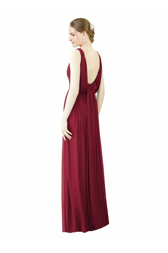 Chiffon Decote V Sem Mangas Costas em V Comprimento Chão Longo Linha A Vestido de Festa / Vestido de Madrinha Baratos