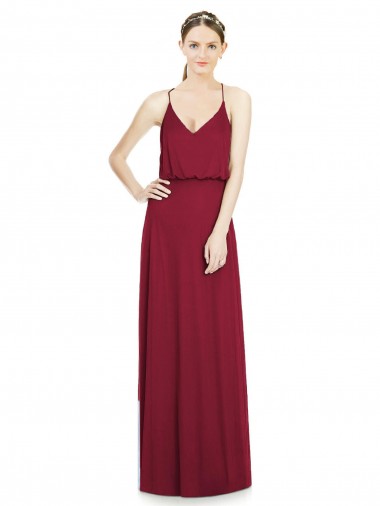 Chiffon Decote V Sem Mangas Comprimento Chão Linha A Vestidos de Madrinha Baratos