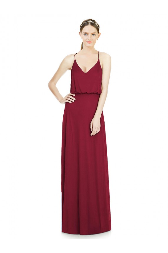 Chiffon Decote V Sem Mangas Comprimento Chão Linha A Vestidos de Madrinha Baratos