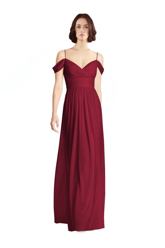 Chiffon Fora do Ombro Sem Mangas Comprimento Chão Vestidos de Festa / Vestidos de Madrinha Baratos
