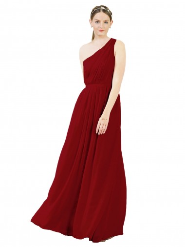 Chiffon Um Ombro Sem Mangas Comprimento Chão Linha A Vestido de Madrinha / Vestido de Baile Baratos