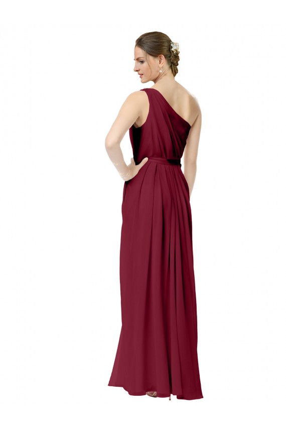 Chiffon Um Ombro Sem Mangas Comprimento Chão Linha A Vestido de Madrinha / Vestido de Baile Baratos