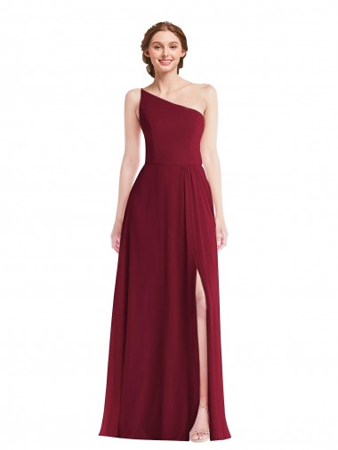Chiffon Um Ombro Sem Mangas Comprimento Chão Vestido de Madrinha / Vestido Formais Baratos