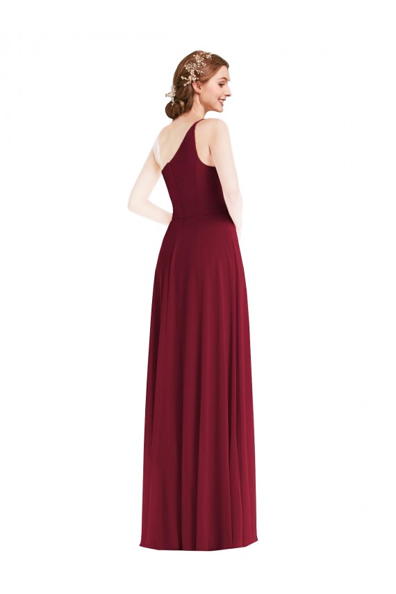 Chiffon Um Ombro Sem Mangas Comprimento Chão Vestido de Madrinha / Vestido Formais Baratos
