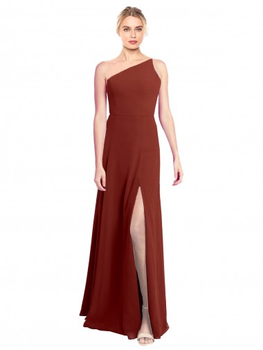 Chiffon Um Ombro Sem Mangas Comprimento Chão Linha A Vestido de Madrinha Baratos