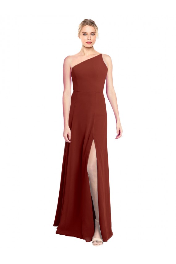 Chiffon Um Ombro Sem Mangas Comprimento Chão Linha A Vestido de Madrinha Baratos