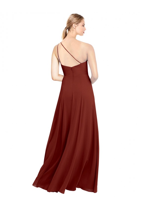 Chiffon Um Ombro Sem Mangas Comprimento Chão Linha A Vestido de Madrinha Baratos