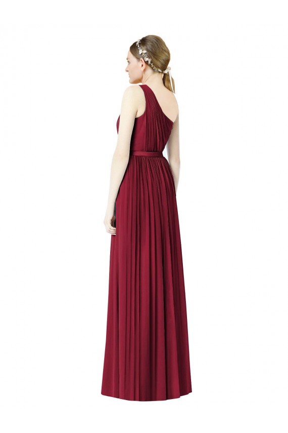 Chiffon Um Ombro Sem Mangas Comprimento Chão Longo Linha A Vestido de Madrinha Baratos
