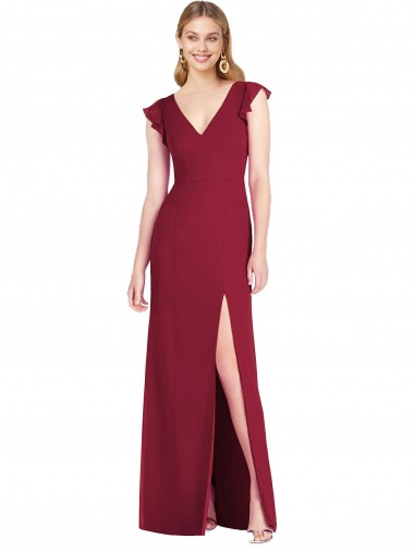 Chiffon Decote V Mangas Folhos Amarrar para trás Comprimento Chão Vestidos de Madrinha Baratos