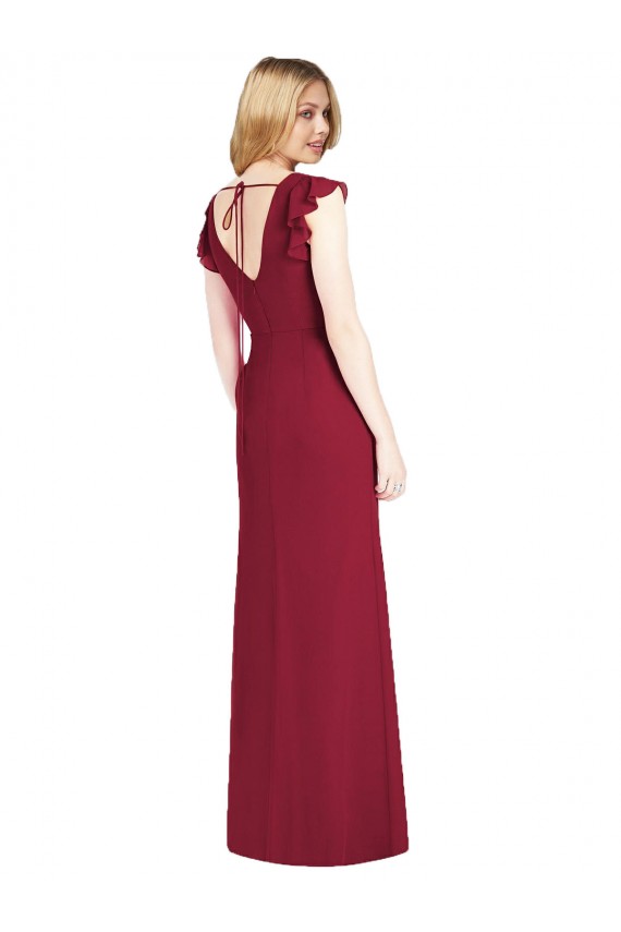 Chiffon Decote V Mangas Folhos Amarrar para trás Comprimento Chão Vestidos de Madrinha Baratos