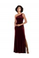 Veludo Elástico Um Ombro Sem Mangas Comprimento Chão Coluna Vestidos de Madrinha / Vestidos de Noite / Vestidos de Festa Baratos