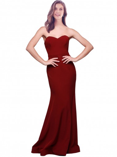 Crepe Esticado Amor Sem Mangas Lombar Comprimento Chão Bainha Borgonha Vestidos de Madrinha / Vestidos de Noite / Vestidos de Festa Baratos