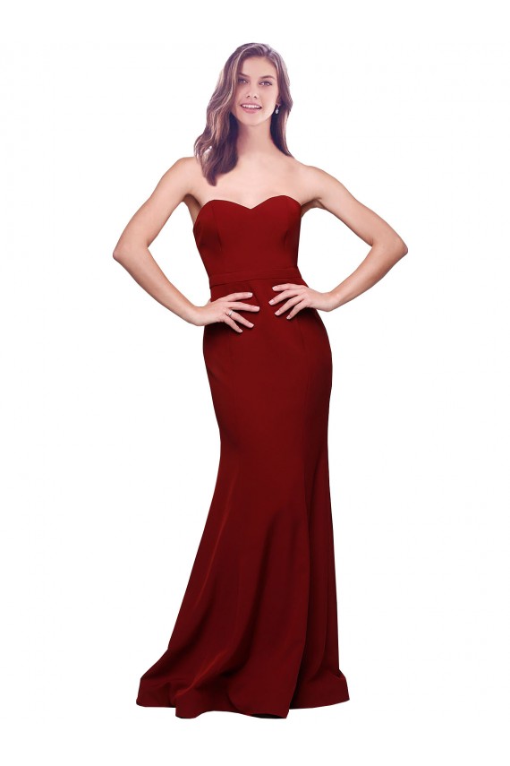 Crepe Esticado Amor Sem Mangas Lombar Comprimento Chão Bainha Borgonha Vestidos de Madrinha / Vestidos de Noite / Vestidos de Festa Baratos