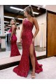 Lantejoulas Veludo Um Ombro Sem Mangas Comboio Varredela Sereia Vestidos de Festa Baratos