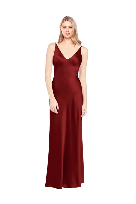 Cetim Elástico Alças finas Sem Mangas Costas em V Comprimento Chão Vestidos de Madrinha / Vestidos de Noite / Vestidos de Festa Baratos