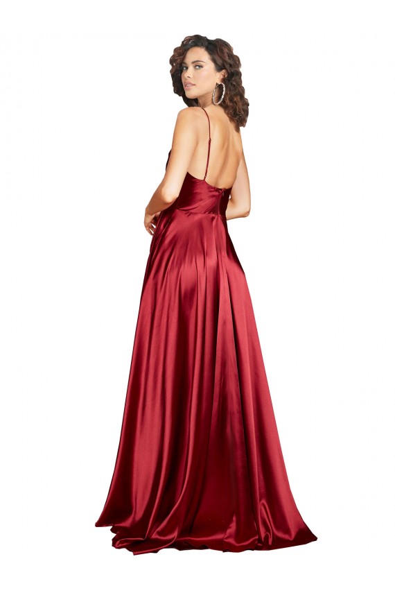 Cetim Sedoso Alças finas Sem Mangas Lombar Comprimento Chão Vestidos de Madrinha / Vestidos de Noite / Vestidos de Festa Baratos