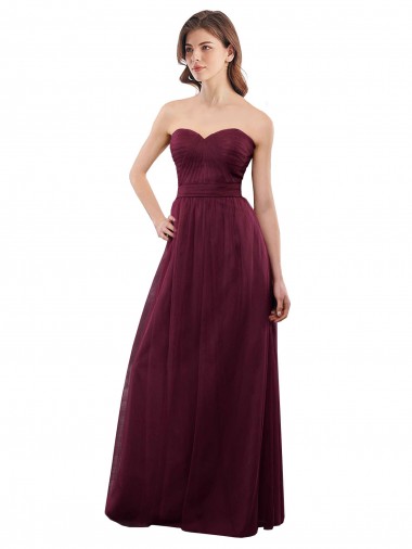 Tule Amor Sem Mangas Lombar Comprimento Chão Longo Linha A Vestidos de Madrinha Baratos